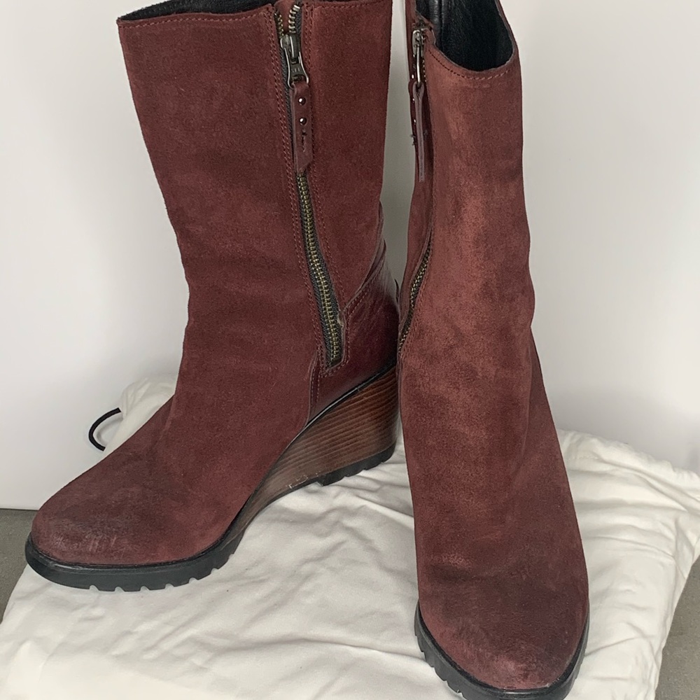 Sorel after hour mid calf suede wedge heel  boots